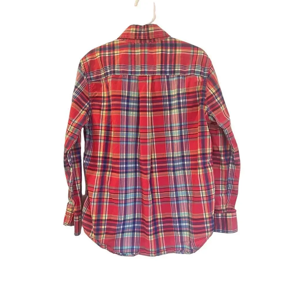 Ralph Lauren Red Plaid button down shirt sz 6 Polo Pony Logo Madras Plaid Oxford